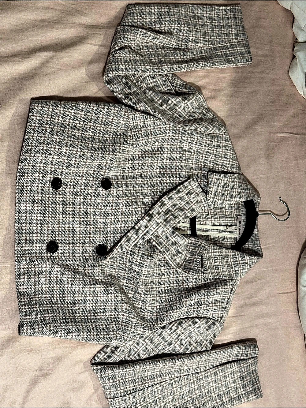 BCBGeneration Plaid Double-Breasted Blazer in Gray & Pink